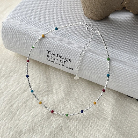 Summer Beach Anklets Jewelry 925 Sterling Silver Colorful Beads Beaded Anklet Foot Jewelry for Women Girls