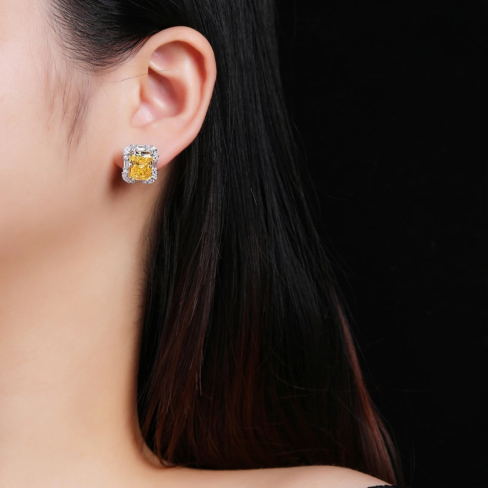MUSHAN Jewelry Factory Pure Silver Stud Earrings Light Luxury and High End Gold Plated Yellow Diamond Ice Flower Cut Earrings