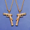 BiG-BOSS Trendy Necklace Stainless Steel 18k Gold Plated Rose Gun Pendant Rope Chain Men Hiphops Hand Gun Pendant Maxi Necklace