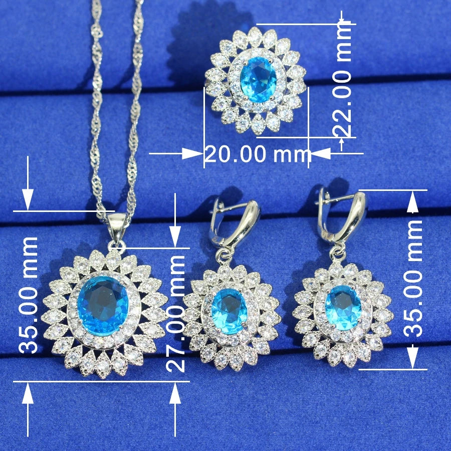XOTICA Classics 925 Silver Jewelry Set for Women Sky Blue Zirconia & Emerald for Wedding Party or Date