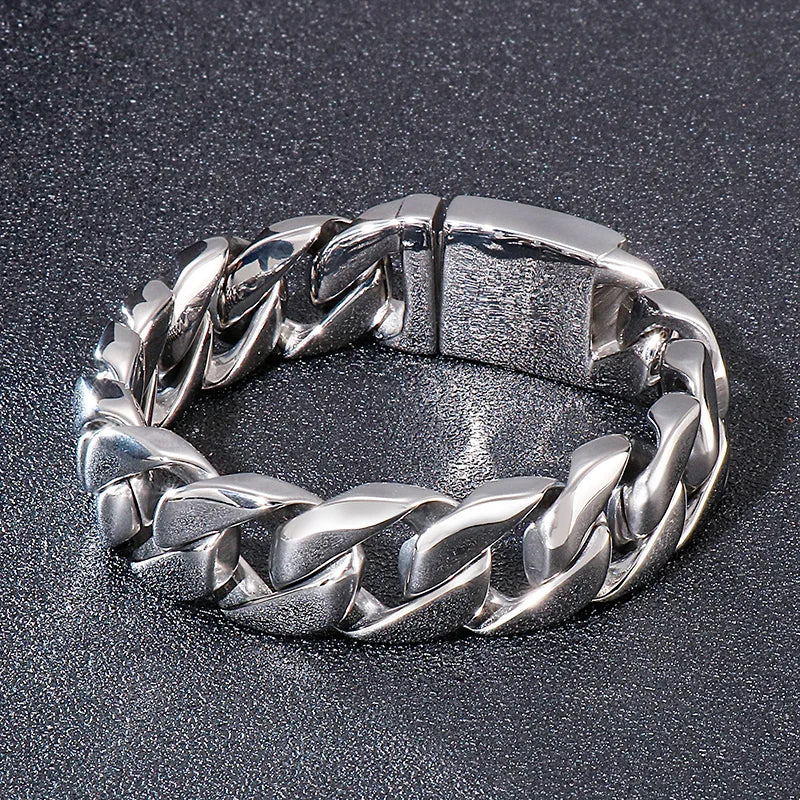 VIKING Polished & Matte Cuban Link Bracelet – 17mm Silver Stainless Steel