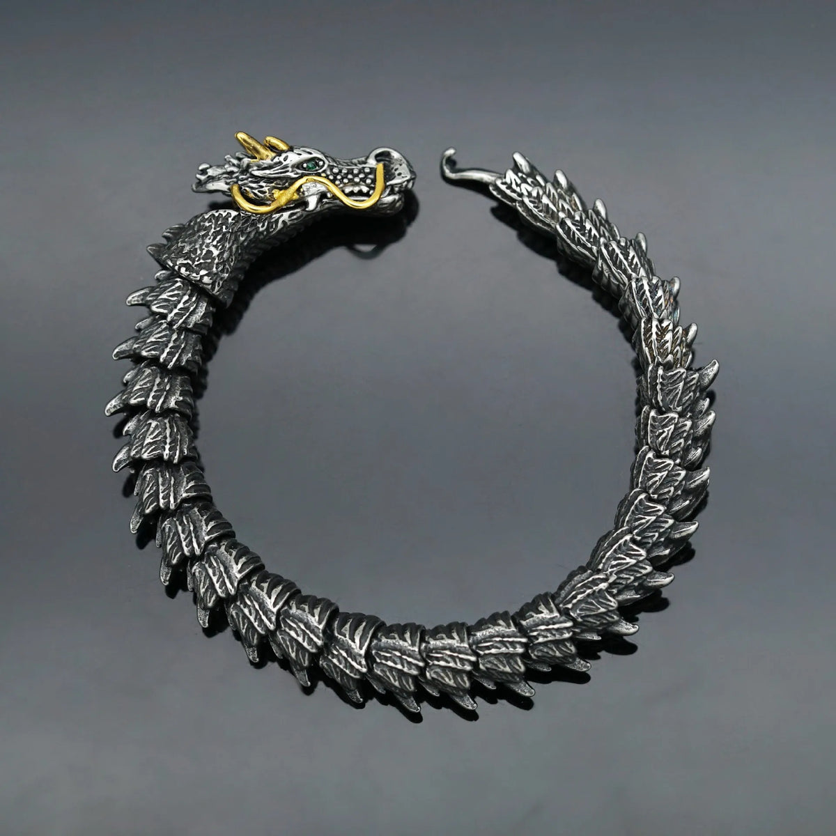REBEL Bulk Order Stainless Steel Punk Style Vintage Antiquated Dragon Bracelet for Men Custom Packaging