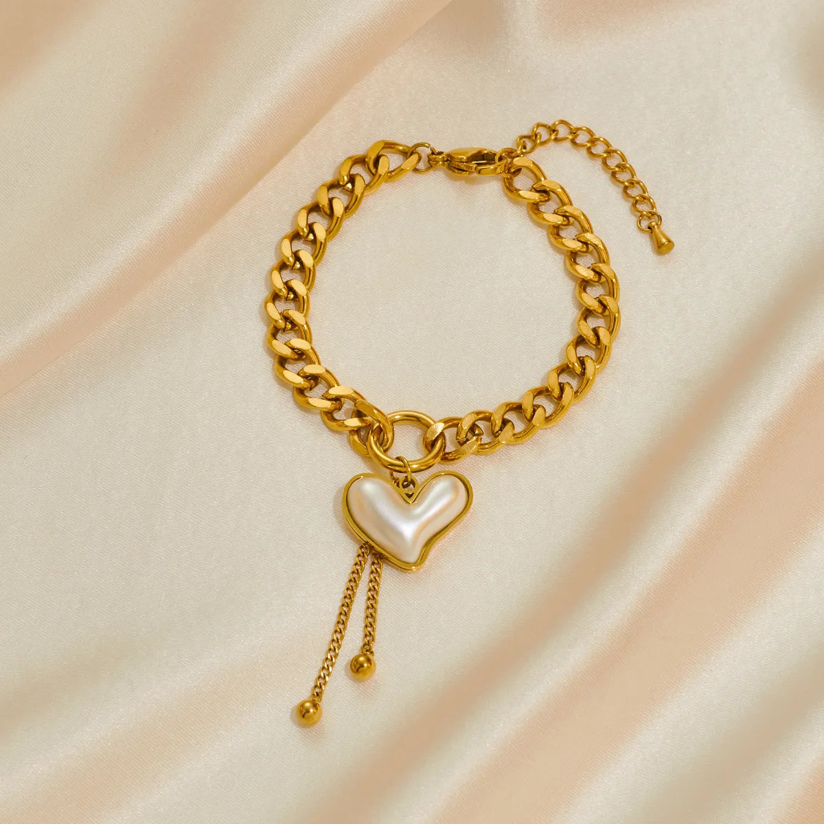 Hot Sell Fashion Stainless Steel Gold Heart Necklace and Bracelet Set Women Gold Jewelry Set