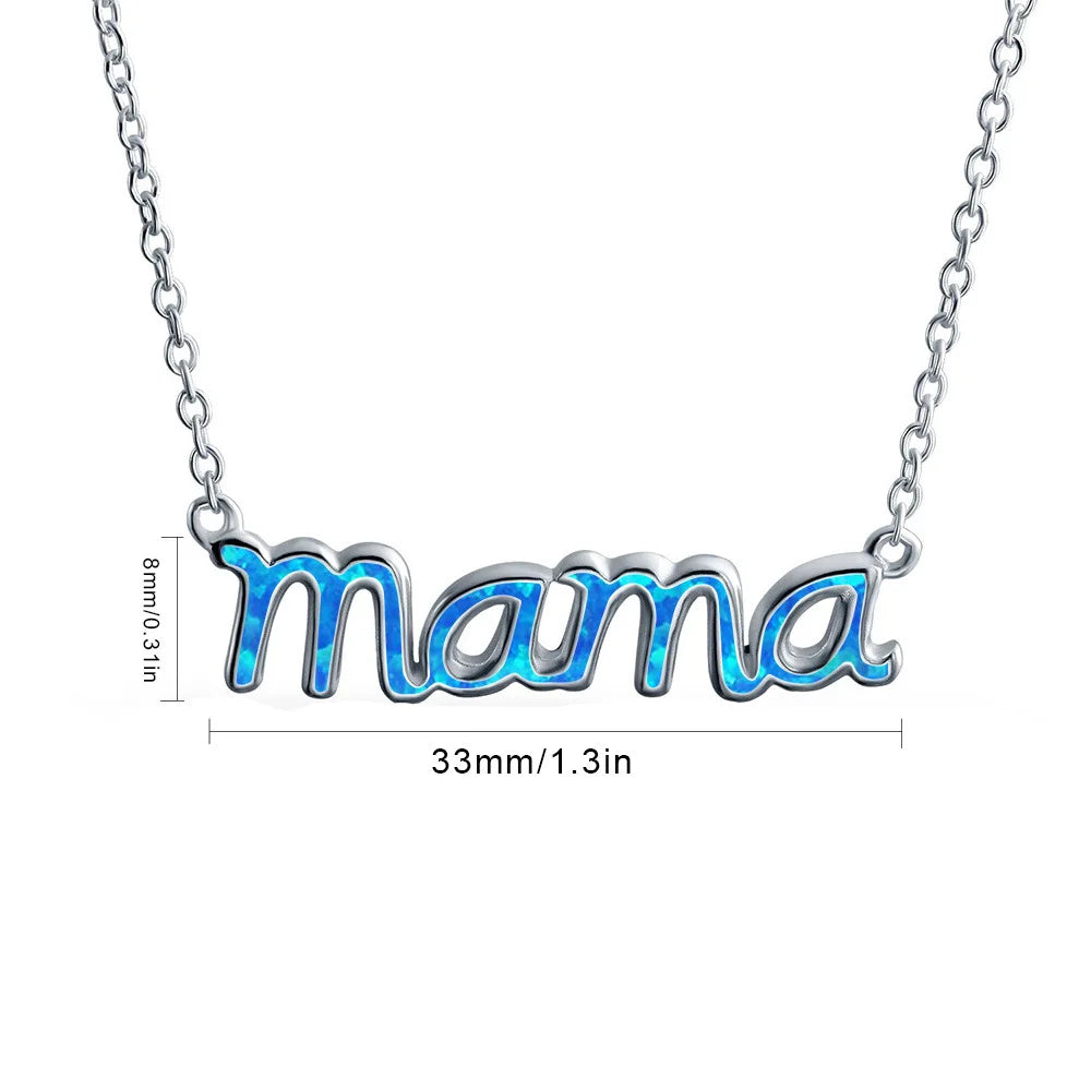 Aobao Blue Opal MAMA Necklace Copper Box Chain Christian Mother's Day Exclusive Mom Minimalist Soft Style Jewelry Wholesale