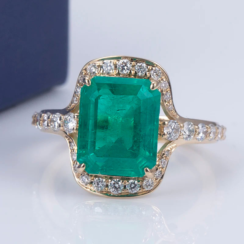 Messi Jewelry MS-622 18k Gold Women Fashion Jewelry Create Emerald Halo Ring