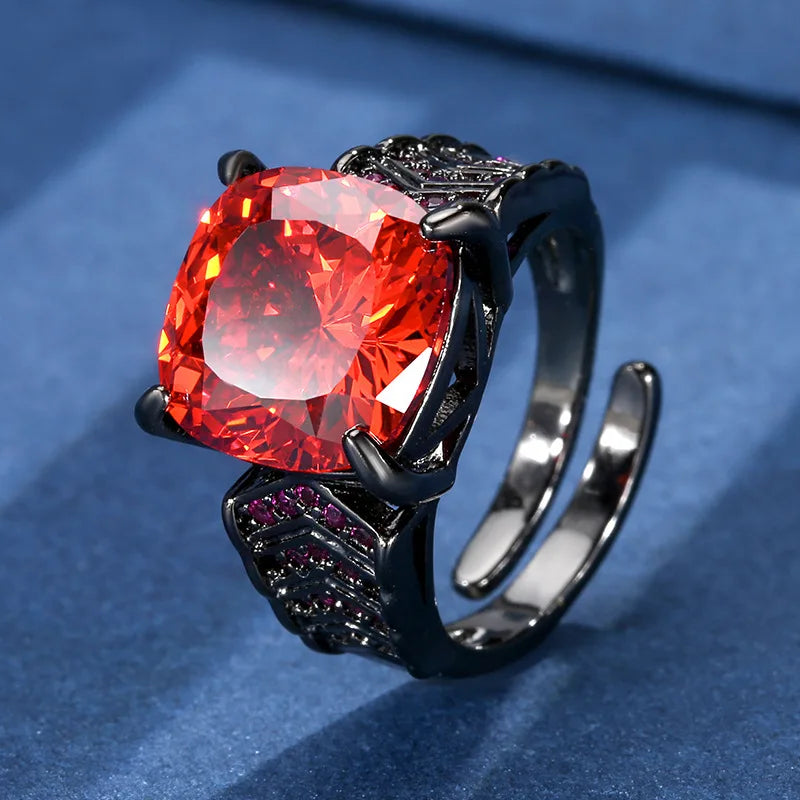 Gemfiori Fashionable Luxury Inlaid Orange Red Cubic Sugar Zircon Pendant Earrings Ring High-end Texture Set