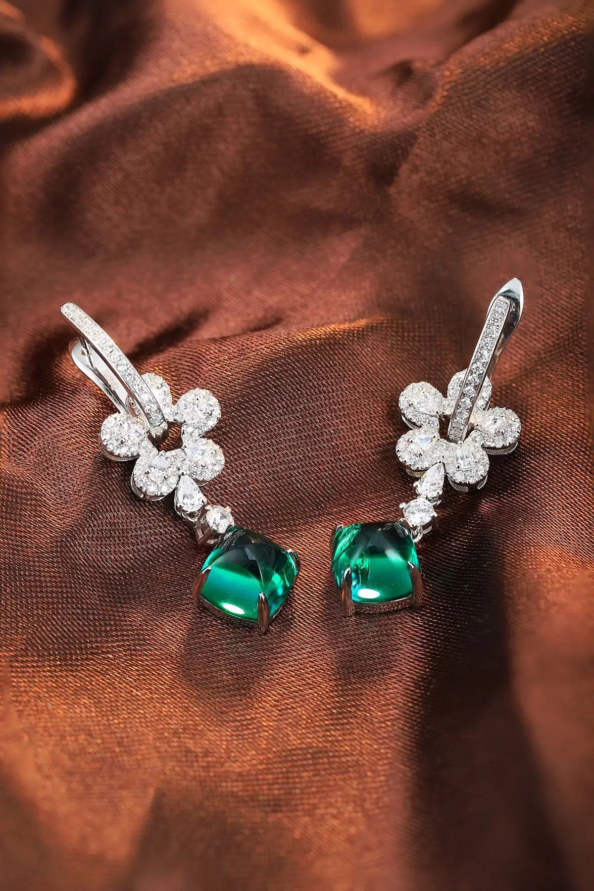 Gemfiori Anster High Quality S925 Lab Grown Emerald Earring Stud Dainty Gemstone Stud Earrings for Women Daily Wear Gift
