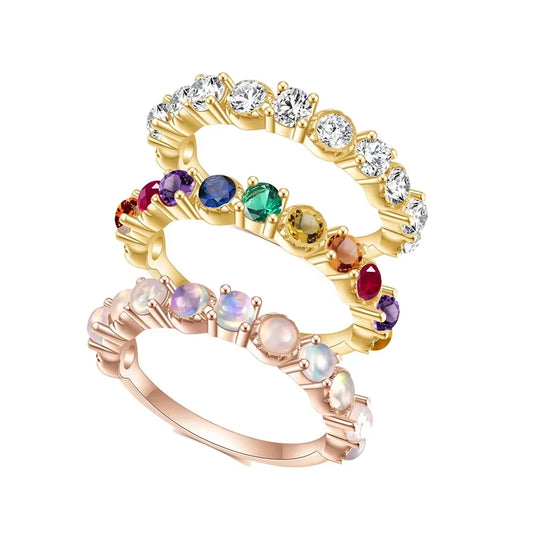 Gemfiori OL0953R Abiding Factory 925 Sterling Silver Colorful Jewelry Cz Opal Gemstone Stackable Eternity Band Ring for Girls