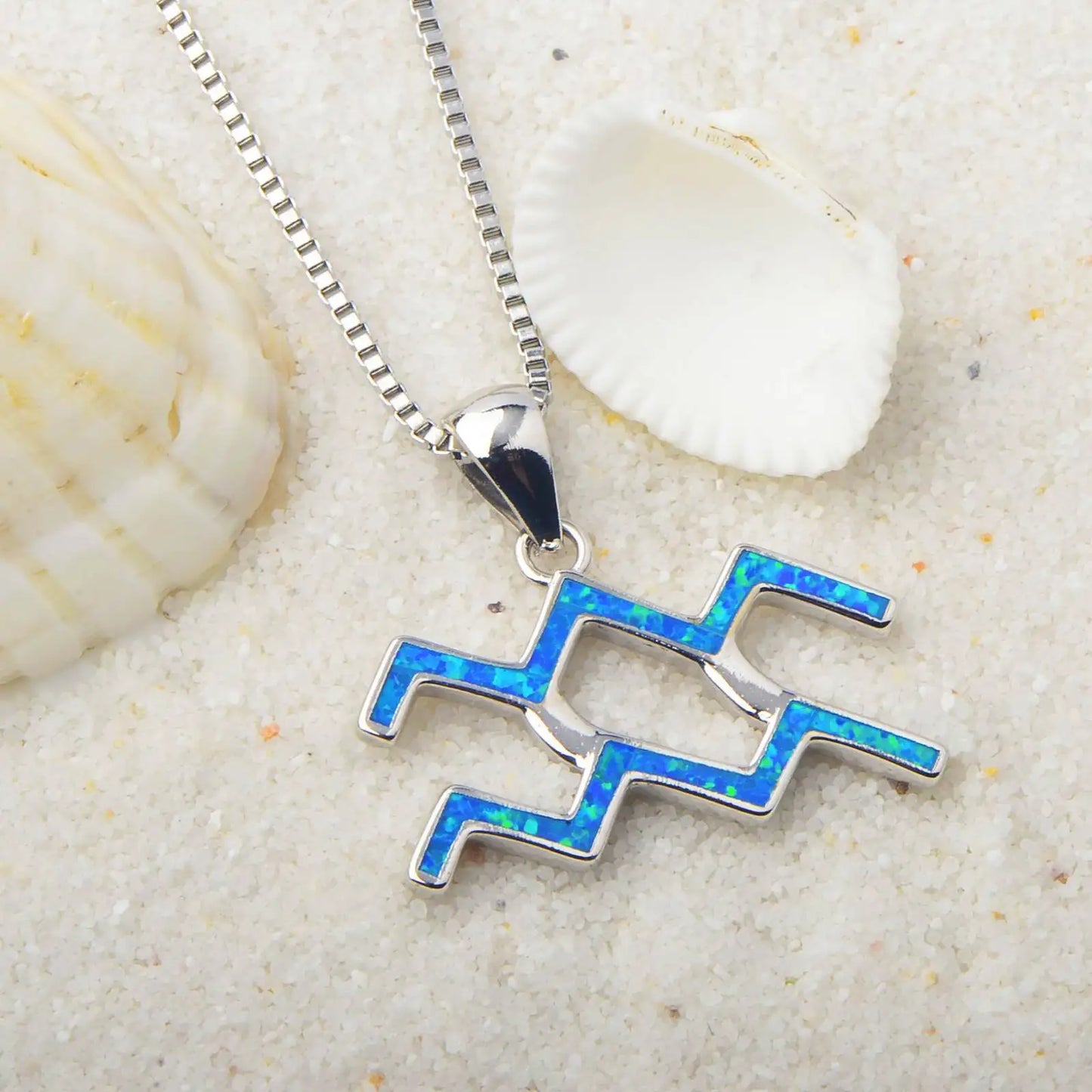 Aobao Vintage Silver Plated Copper Alloy Geometric Christian Opal Inlaid Pendant Necklace with Box Chain