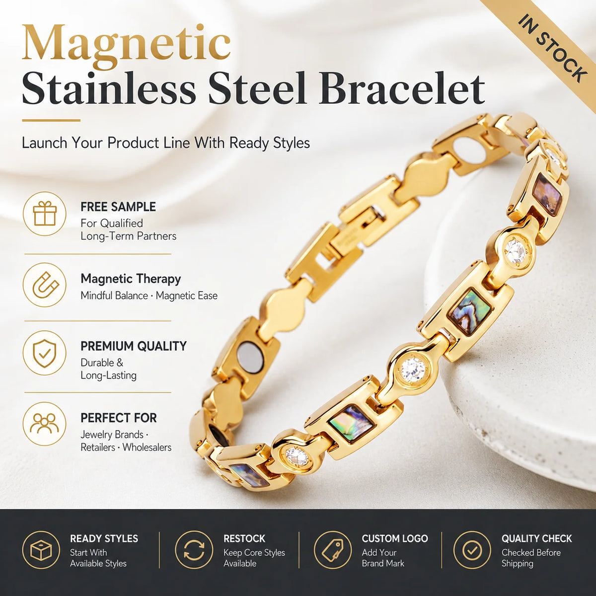 NewLife - Magnetic 18K Gold-Tone Geometric Link Bracelet