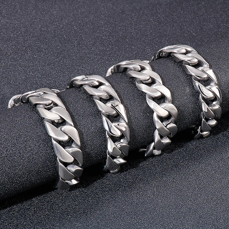 VIKING Polished & Matte Cuban Link Bracelet – 17mm Silver Stainless Steel