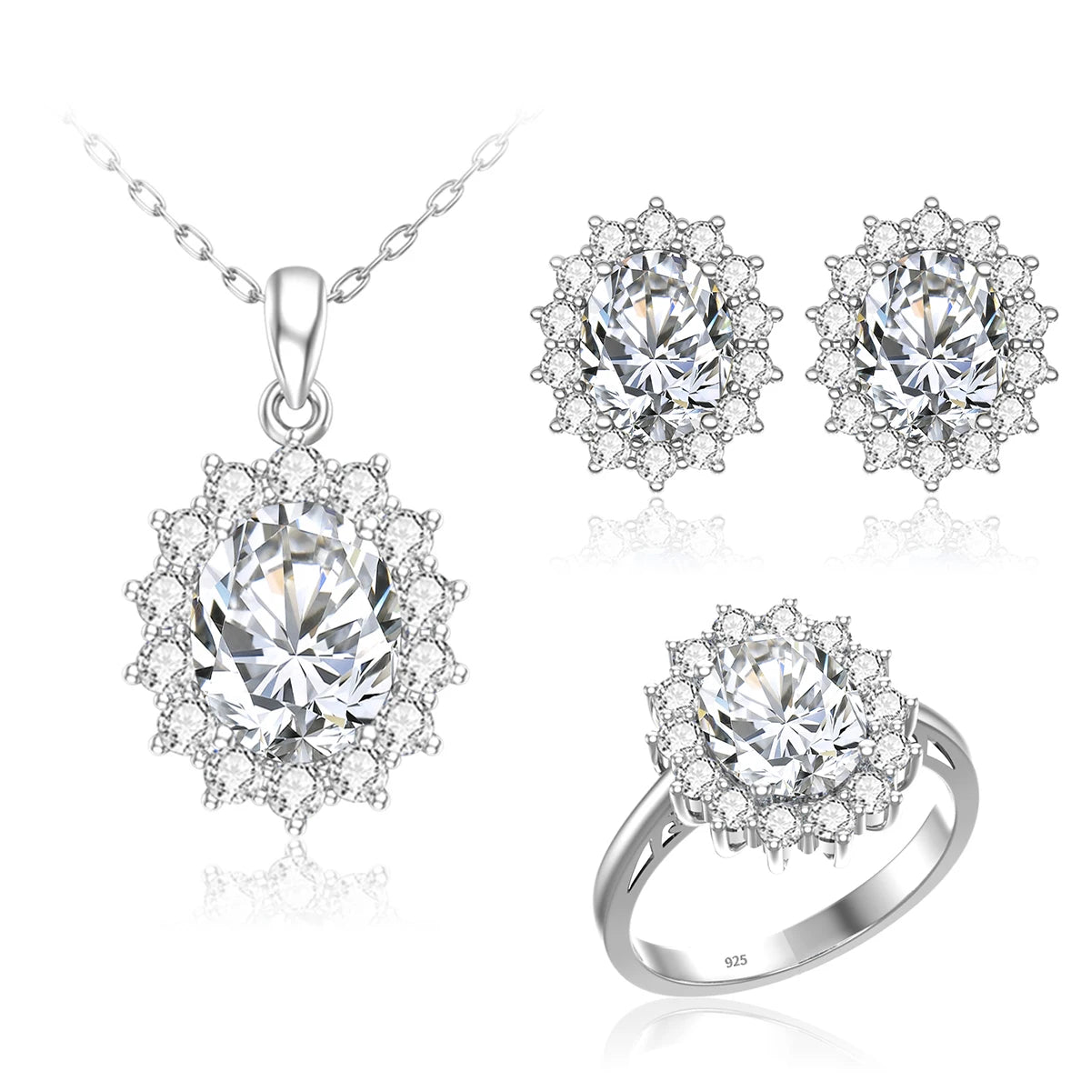 ArtistA Luxury Bridal Jewelry Set 925 Sterling Silver Sapphire Halo Ring Earrings Pendant for Women's Wedding Jewelry