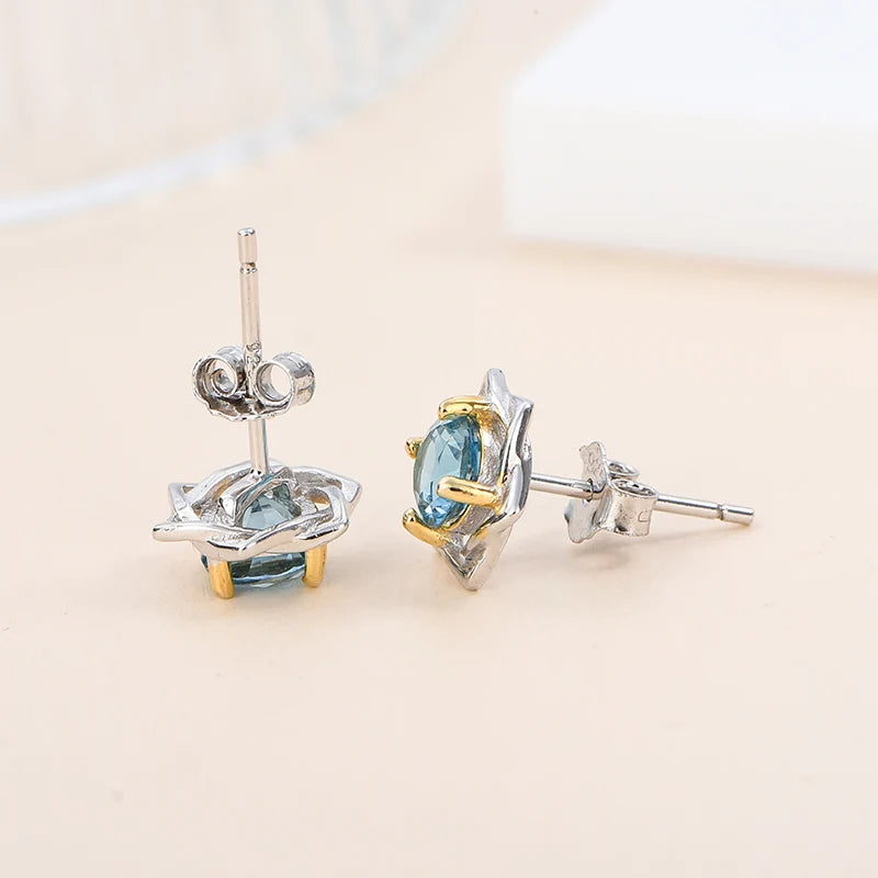 Gioiellieri 925 Sterling Silver Natural Blue Topaz Stud Earrings October Birthstone Wedding Gift Hypoallergenic Rhodium Plated Fine Jewelry