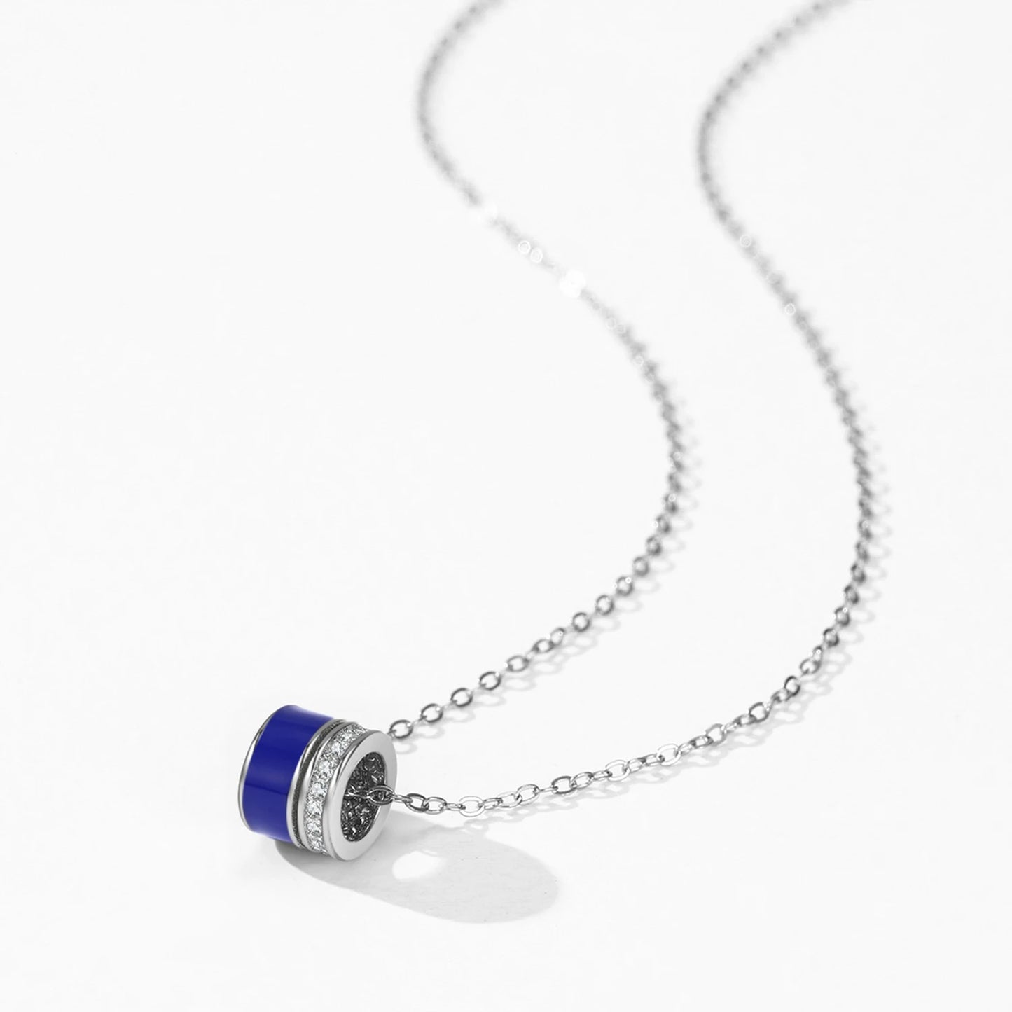 Ailmay Luxury 925 Sterling Silver Blue Enamel Stud Earrings Pendant Necklace for Women Fashion Jewelry Set Gift
