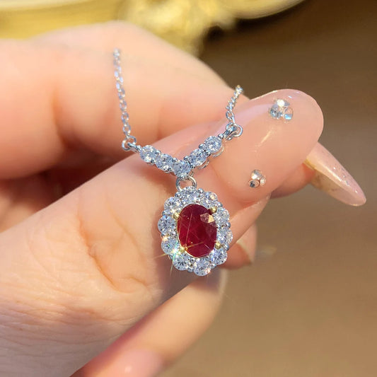 Gioiellieri Natural Red Ruby Pendant Necklace S925 Sterling Silver Fine Jewelry for Women Fashion Gemstone Charm Anniversary Gift