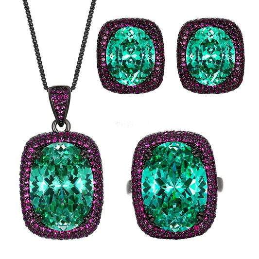 Gemfiori 2025 New Jewelry Brass Gold Plated Simulation Pala Green Black Gold Premium Sensation Set Holiday Gift