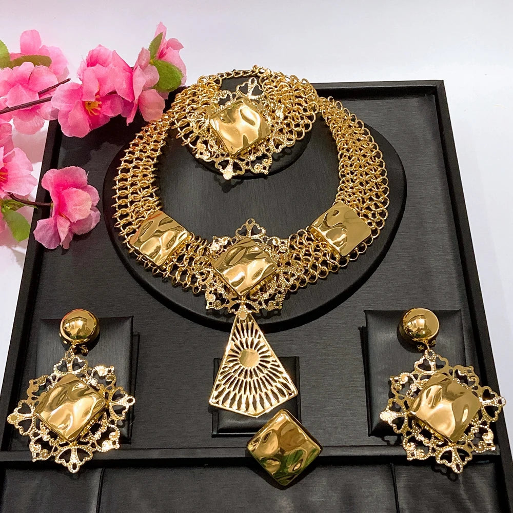 Italian Jewelry Set Alloy Brazilian Jewelry Sets Wedding Party Pendant Necklace Bracelet Ring Earrings Jewelry Set  HK052922