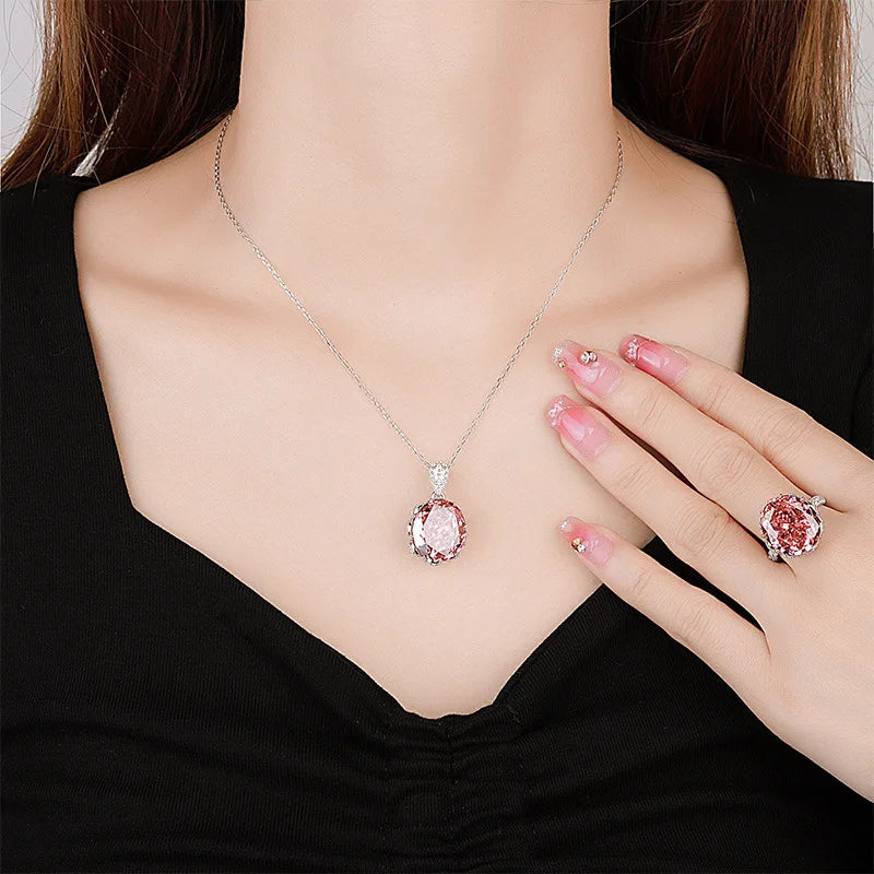 REDheart Copper Alloy Inlaid Zircon Plated Copper Alloy Pendant Ice Flower Temperament Light Luxury Trendy Women's Wedding Engagement Set