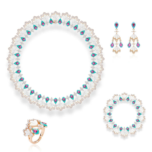 Women's White Shell Evening Dress Set Brass Jewelry Exaggerated Short Necklace Earrings Rings Bracelets Wholesale