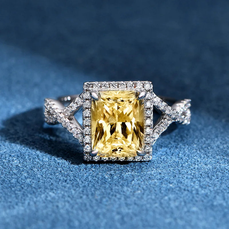 MuShan Jewelry Factory New Inlaid 7 * 9 Main Diamond S925 Pure Silver Ring for Women with Ins Style High Carbon Diamond Ring