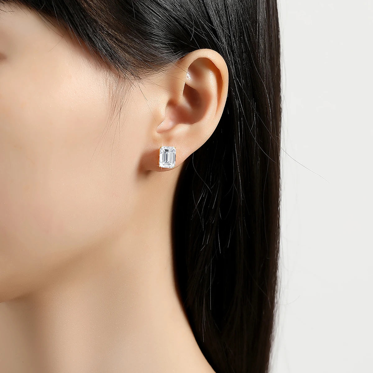 Gioiellieri Woman Fine Jewelry 4 Prong Design Real 14K Gold Hollow Luxury 1ct 2ct 3ct Emerald Cut Moissanite Stud Earrings
