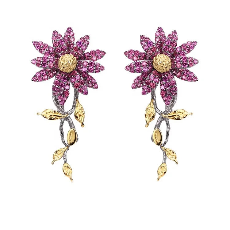 Classic Purple Pyrope Garnet 925 Sterling Silver Charm Clip on Women's Earrings with Gold Plating-Party & Gift Jewelry