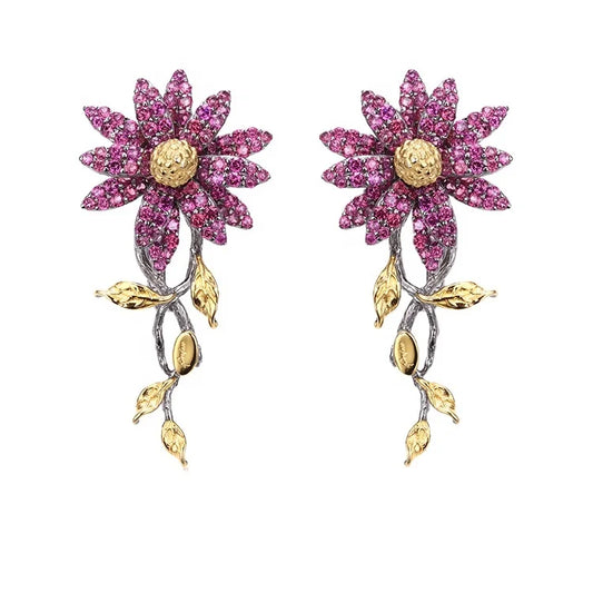 Classic Purple Pyrope Garnet 925 Sterling Silver Charm Clip on Women's Earrings with Gold Plating-Party & Gift Jewelry