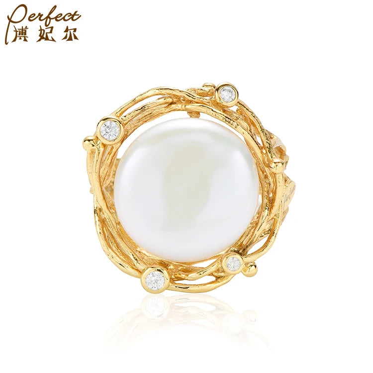 Elegant Classic Design Simple Trendy Luxury White Freshwater Pearl Sterling Silver Custom Ring