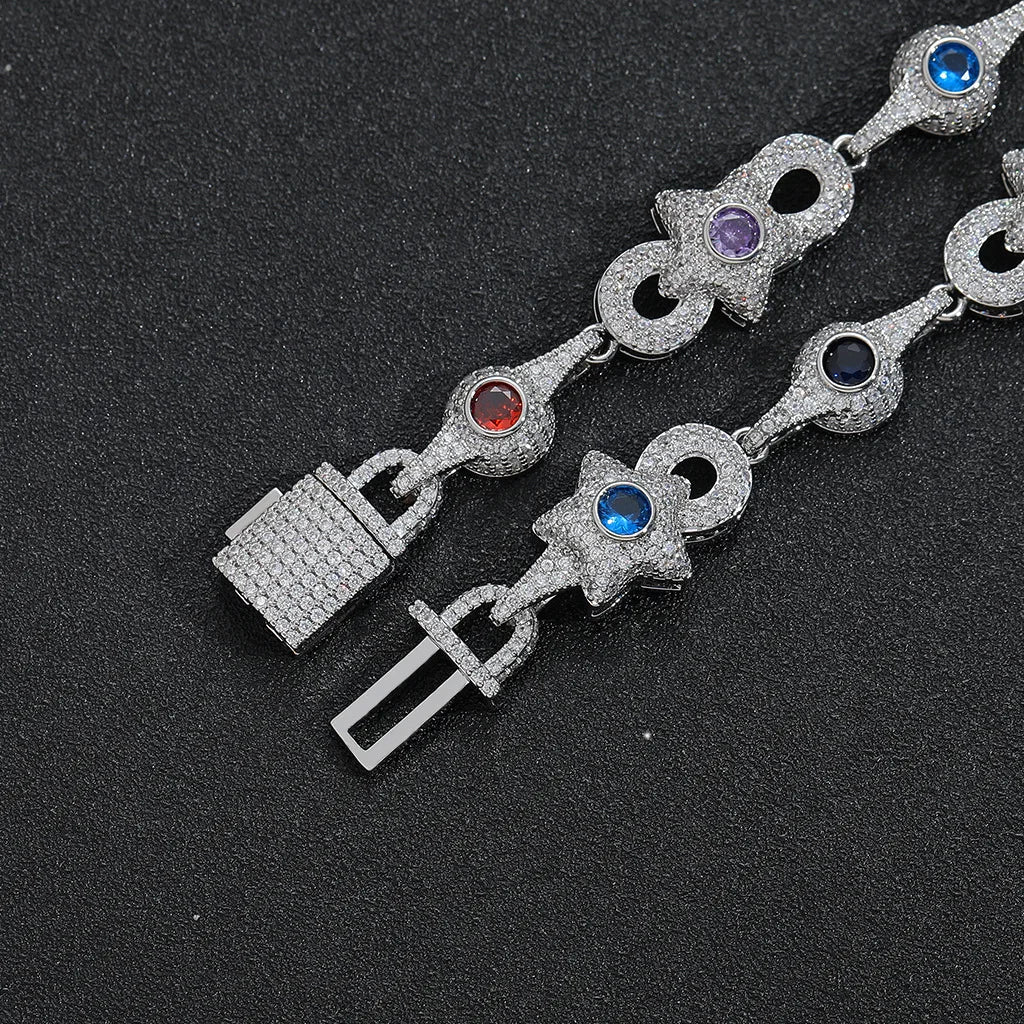 Iced Star Bracelet with Multicolor CZ Stones Brass Base Colorful Gemstone for Mens Rapper Style Jewelry Wholesale Factory Supply
