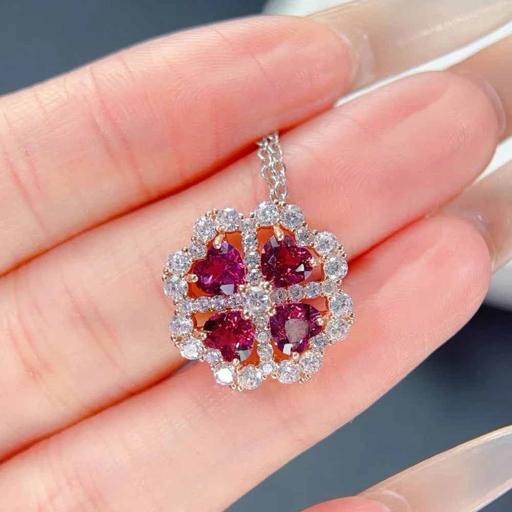 Natural Garnet Pendant Necklace 925 Sterling Silver Rhodium Plated Luxury Jewelry for Trendy Engagement Anniversary Party Gifts
