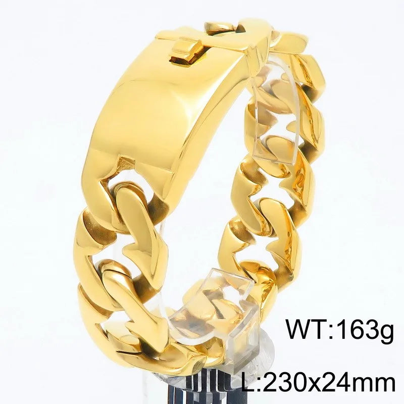 REBEL Trendy Fine Jewelry Fashion Bracelets Men Stainless Steel Polished New Cuban Links Bracelet Bangle