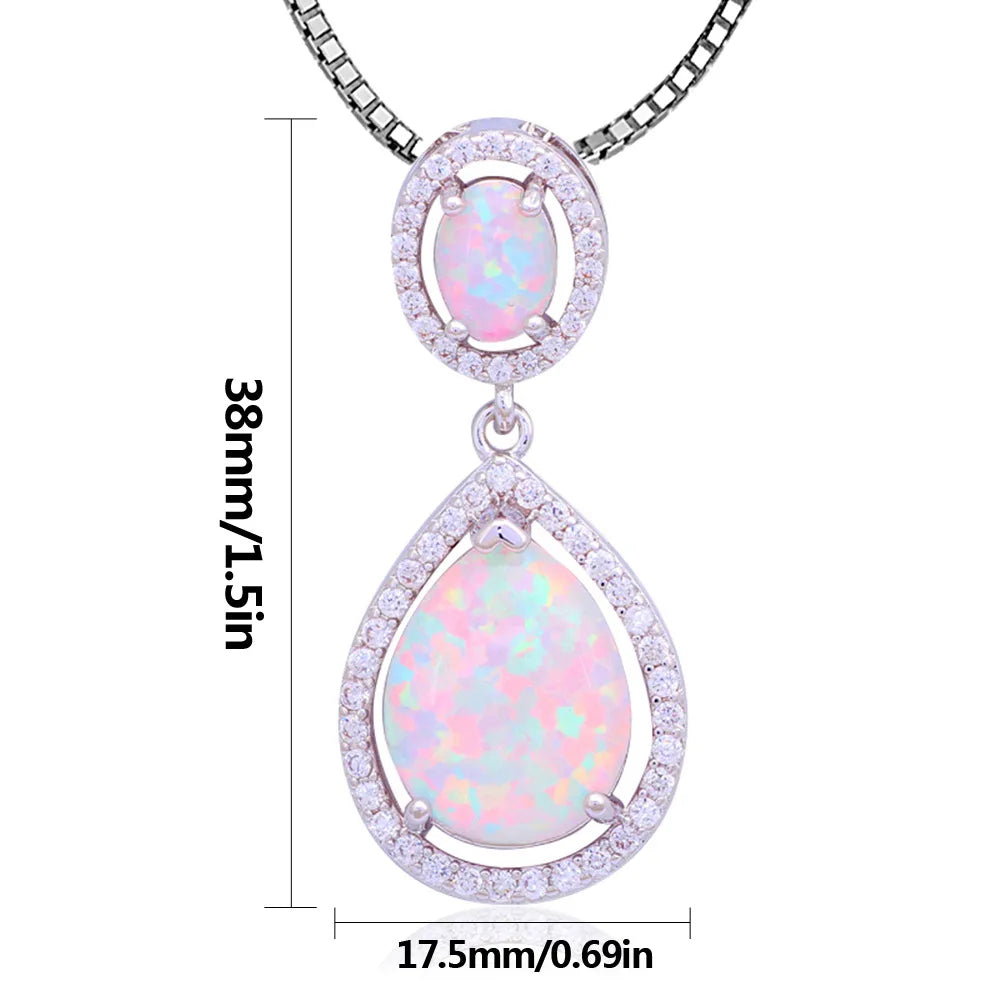 Silver Plated Lab Created White Opal Teardrop Necklace Design Sweater Chain Ocean Pendant Trendy Gift