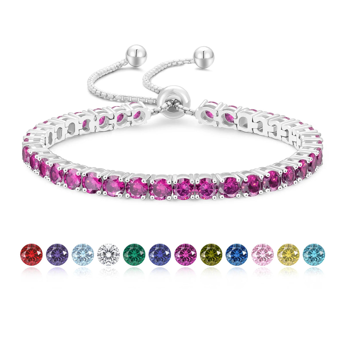 ArtistA Colorful Birthstone Bracelet Women Mom Wife Birthday Adjustable Chain Jewelry Gifts 14K Gold Plated Classic Bolo Tennis Bracelet