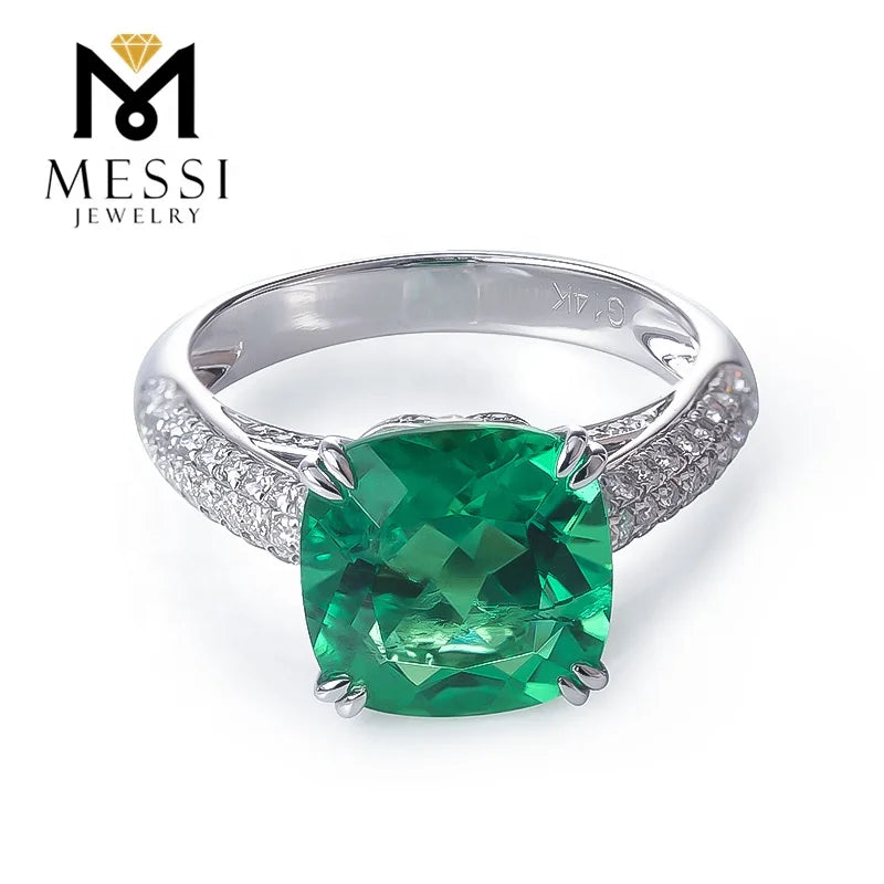 Gemfiori Messi Jewelry Price 14k 18k White Gold 4ct Radiant Cut Lab Created Emerald Engagement Ring Jewellery for Women