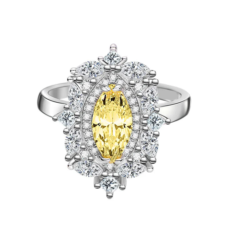 MuShan Jewelry Factory S925 Sterling Silver Ring 5 * 10 Goose Yellow Horse Eye Diamond Ring Women High End Design and Jewelry