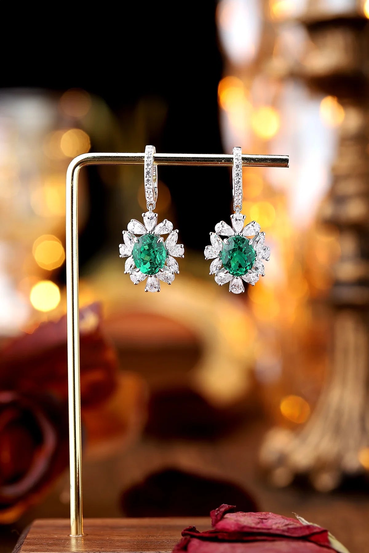 Gemfiori Anster High Quality S925 Lab Grown Emerald Earring Stud Dainty Gemstone Stud Earrings for Women Daily Wear Gift