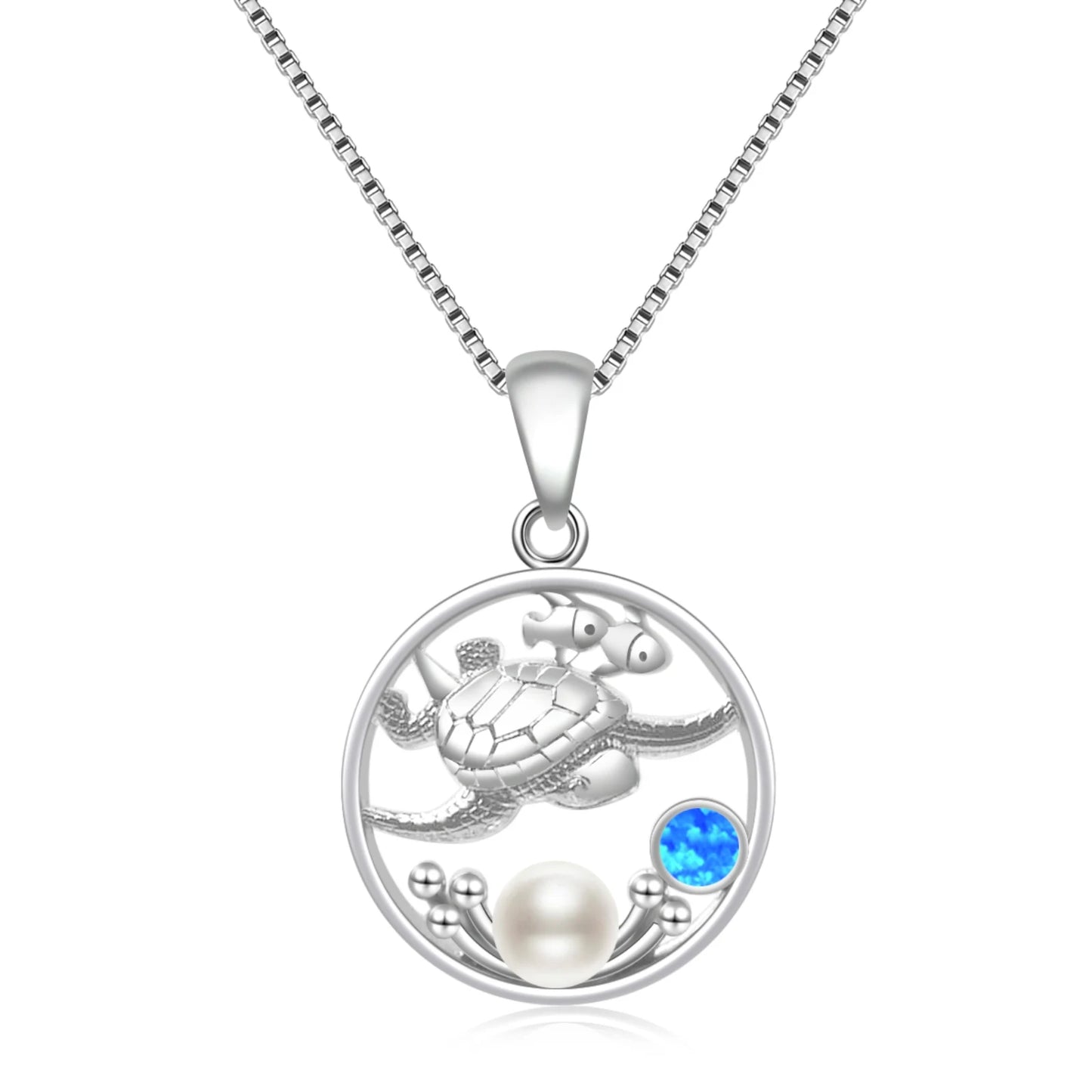 TikTok INS Wind Hawaii Beach Copper Alloy Opal Turtle Animal Pendant Women's Party Silver Plated Vintage Box Chain Inlaid