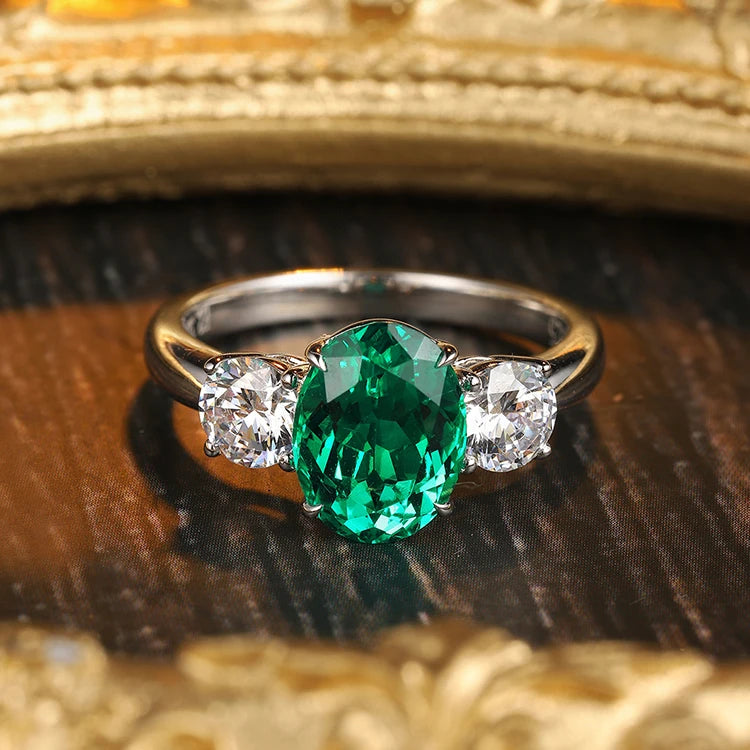 Gemfiori New Arrival Fashion Jewelry 925 Silver 2.28ct Colombian Green Emerald Stone Ring Ladies