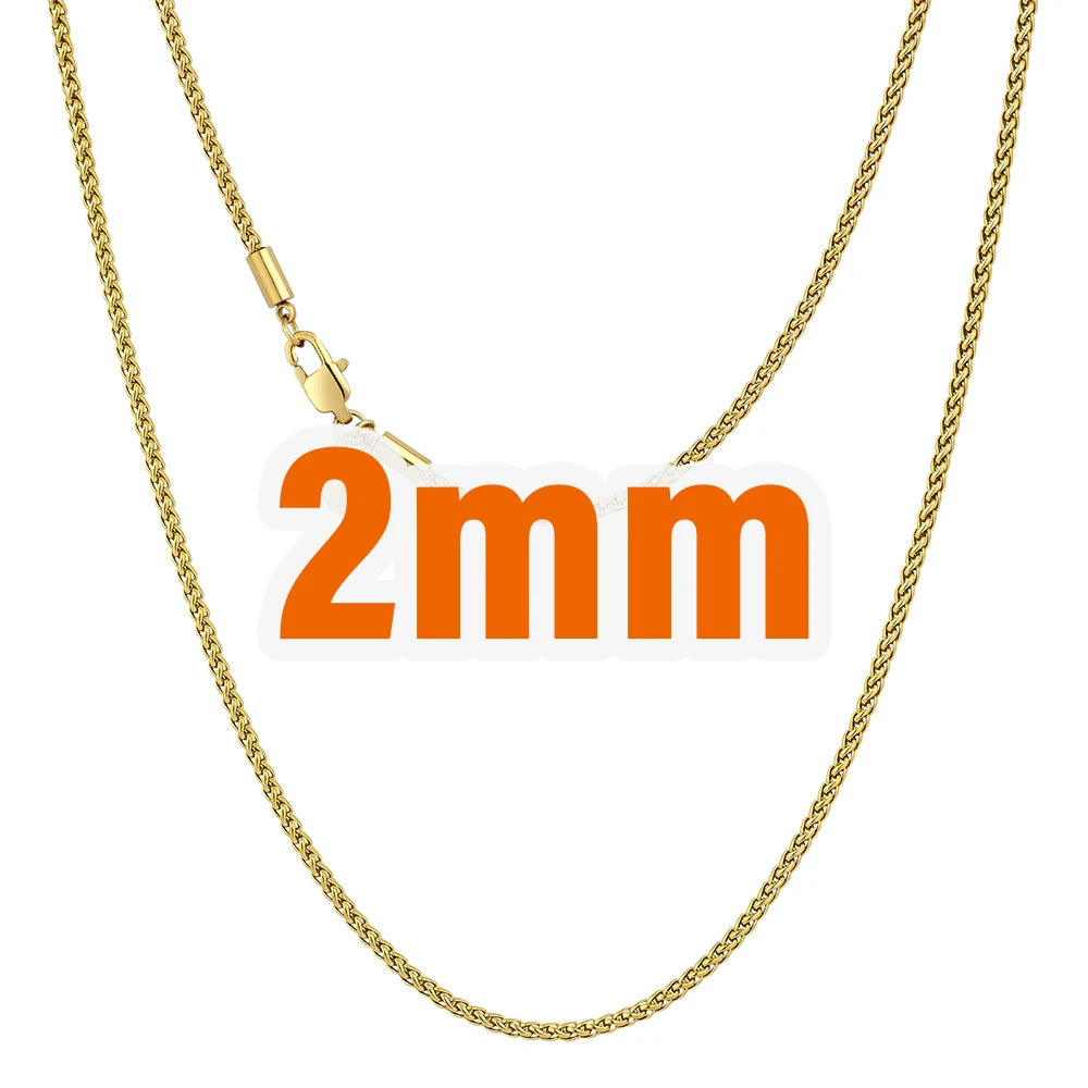 BiG-BOSS 2mm 3mm Wheat Chain 14K Gold Plated Keel Link Flower Basket Stainless Steel Jewelry Pendant Box Necklace for Women Men