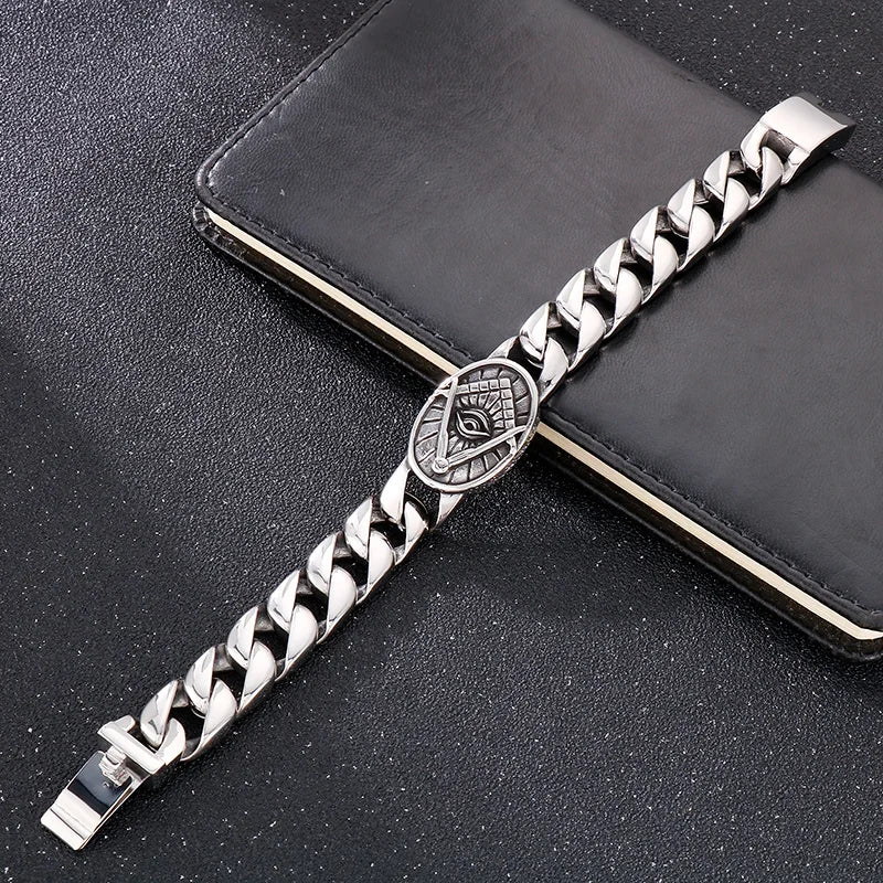 KALEN Men Stainless Steel Fashion Bracelets Bangles Christian Eye of Providence Cuban Bracelet