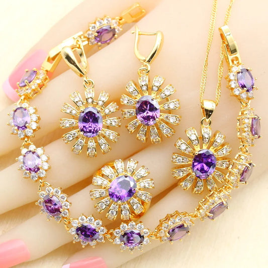 Wholesale 18k Gold Jewellery Set for Ladies Zircon Earrings Necklace Pendant Ring Bracelet Gift for Wedding Occasions