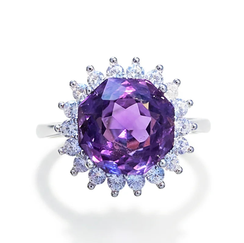 Gioiellieri Natural Amethyst Ring with 925 Sterling Silver for Women February Birthstone Purple Gemstone Fine Jewelry Wedding Anniversary