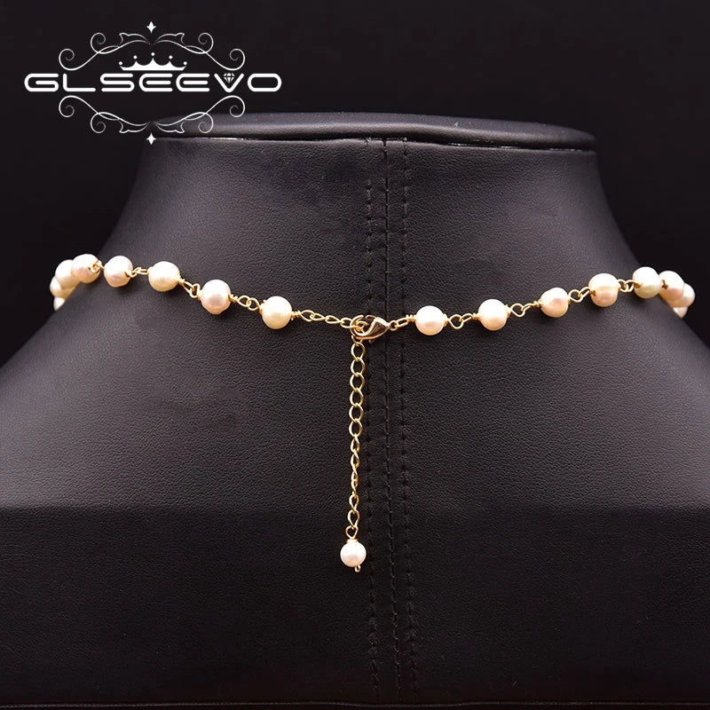 New Natural Freshwater Pearl Short Necklace Women Customized Necklace Jewelry Gold Plated Chain