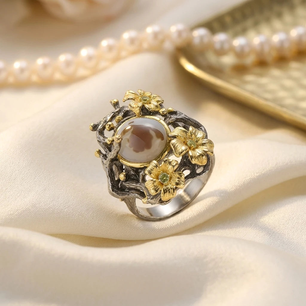 Fashion Design Latest Marine Chalcedony Jewelry Handmade 925 Sterling Silver Ring
