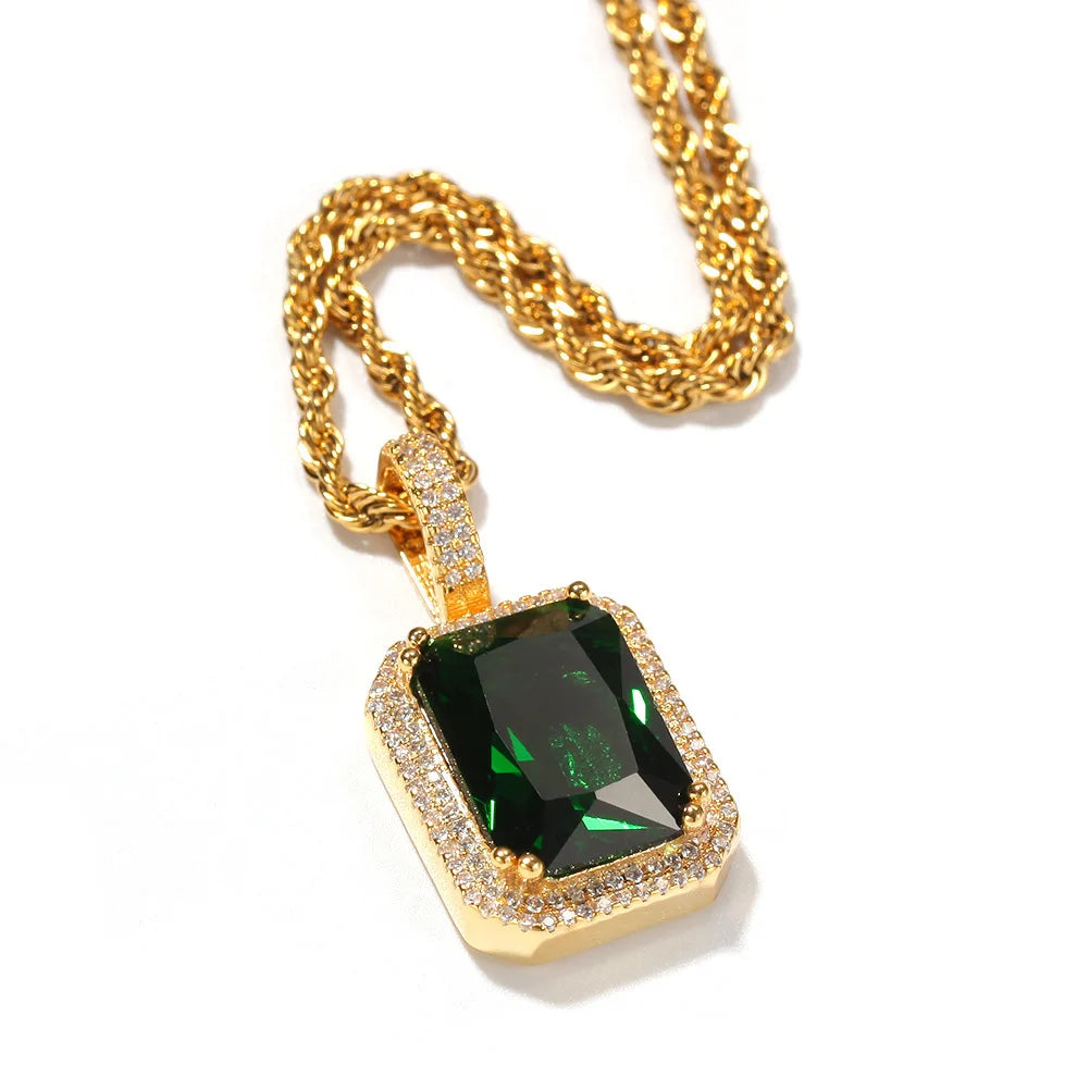BiG-BOSS Hip Hop Mocha Fluorescent Square Solid Gemstone Pendant Necklace Trendy Cold for Men Women Perfect Neutral Sweater Chain Gift