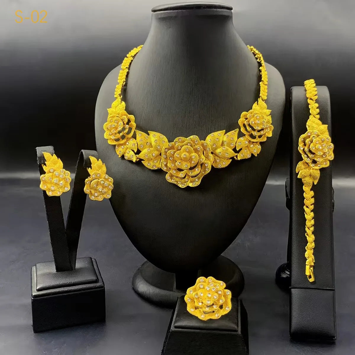 Gold Heart Bridal Jewellery Set | Necklace, Bracelet, Earrings & Ring | 24 Style Options