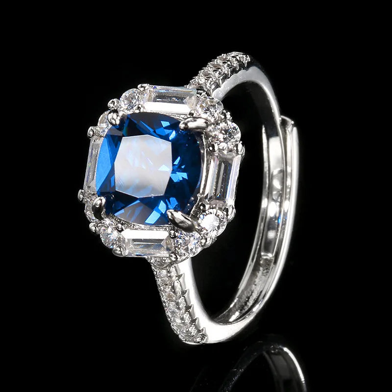 Gemfiori Light Luxury square Sea Blue Zircon Color Treasure Set Pendant Earring Ring Fashionable Temperament Set