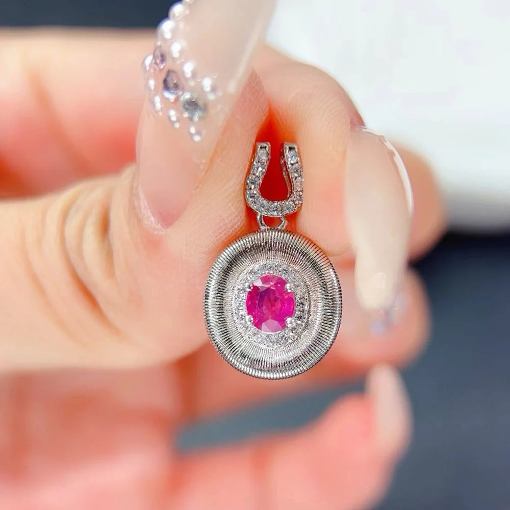 Gioiellieri Natural Ruby Oval Cut Gold Plated 925 Sterling Silver Exquisitely Crafted Claw Setting Gemstone-Inlaid CMA Women's Gift Pendant