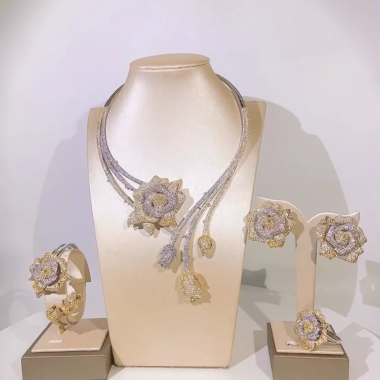 Zhuerrui Dubai Zinc Alloy Jewellery for Women Wedding Party Italian Bridal Jewelry Set 18k Gold Filled Jewelry Sets HZ211202158
