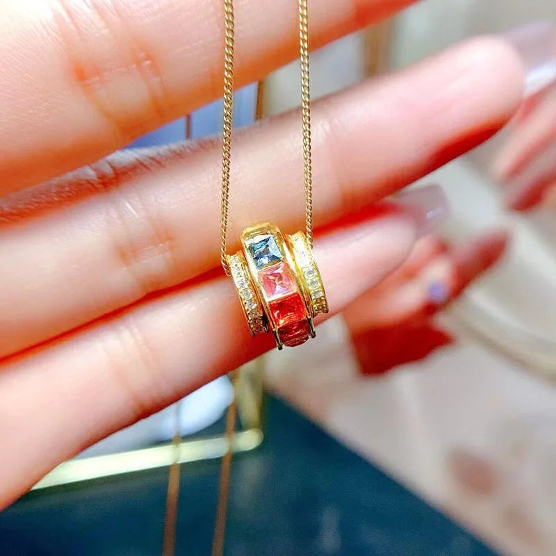 Gioiellieri New Design Rose Gold Plated Natural Fancy Colored Sapphire Fashion 925 Sterling Silver Fine Jewelry Engagement Pendant Necklace